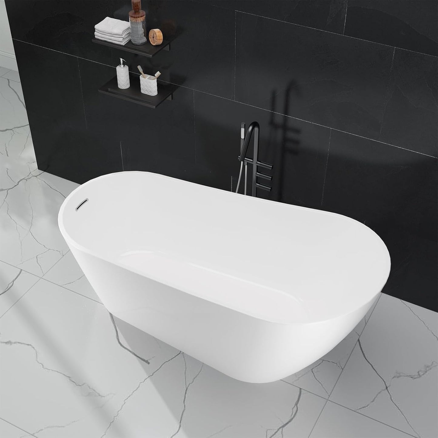 59" Acrylic Freestanding Soaking Bathtub, Free Standing Tub, Stylish Stand Alone Contemporary Soaking Tub with Integrated Overflow and Drain In Chrome, cUPC Certified