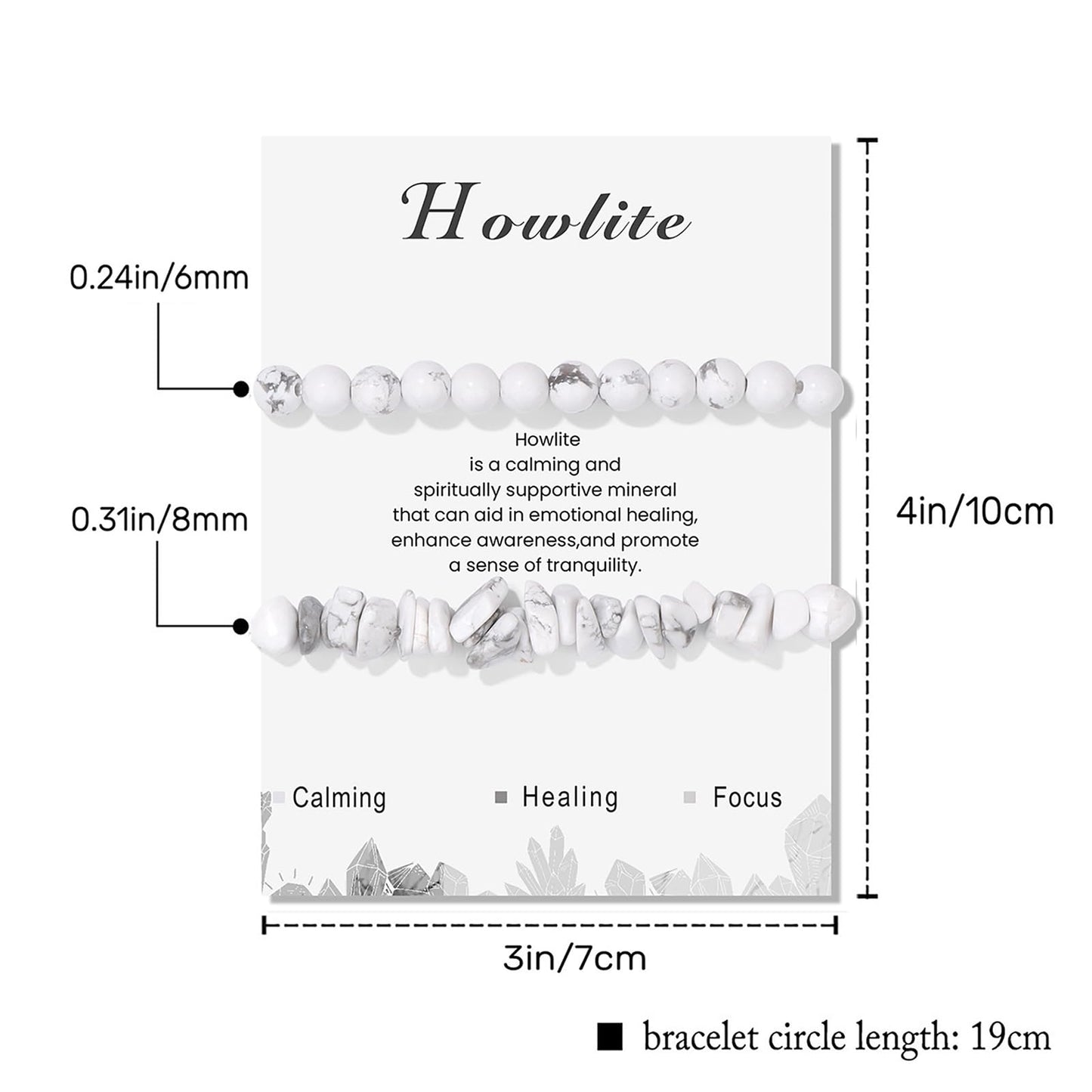 Lit Wall 2Pcs Unisex Adult Howlite Bracelet Set - 6mm Handmade Adjustable White Beaded Gemstone Bracelets - Stretch Bracelets - Strand Form - Howlite Stones - No Metal Type