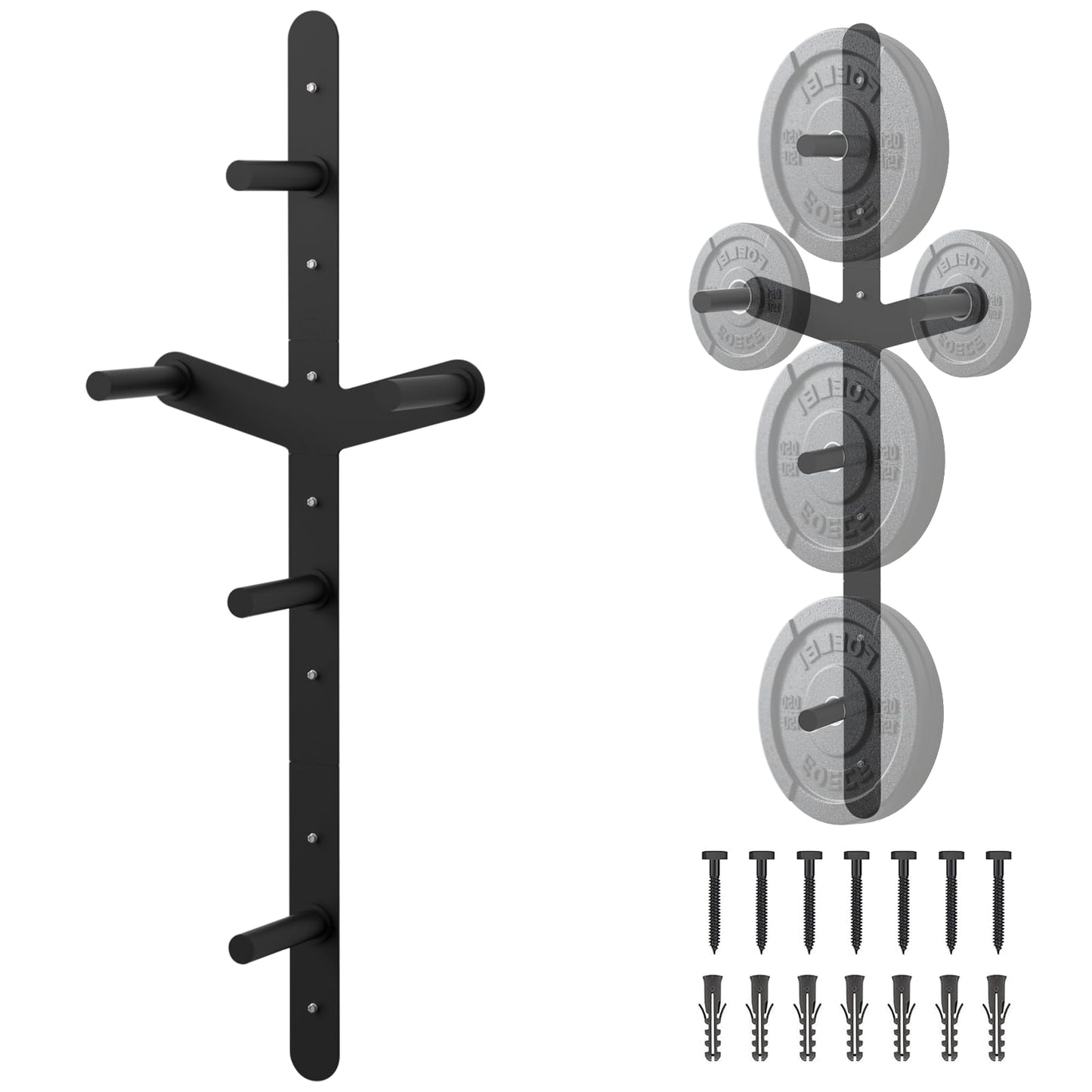 Weight Plate Storage Rack, Wall Mounted Bumper Plate Weight Rack Storage, Space Saving Strength Training Plate Trees for Garage Home Gym Strength Training, Load Up to 700 LBS, 3-Peg, Fit 2" Plates (Weight Plate Storage Wall Mount)"