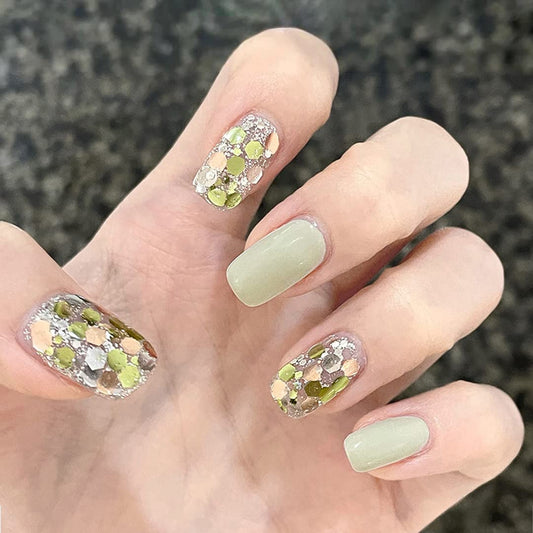 Light Rain Small Size Hand-made Press on Nails, 3D Gel UV Finished False nails with Design by Professional Manicurist