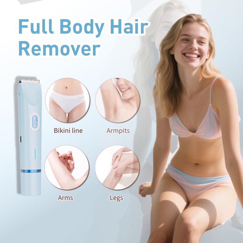 Bikini Trimmer for Women,2-in-1 Electric Razors for Womens with Painless Ceramic Blades,Waterproof Wet & Dry Use,Rechargeable Dual Head Electric Shaver for Pubic Legs Underarm Face Hairs& Body