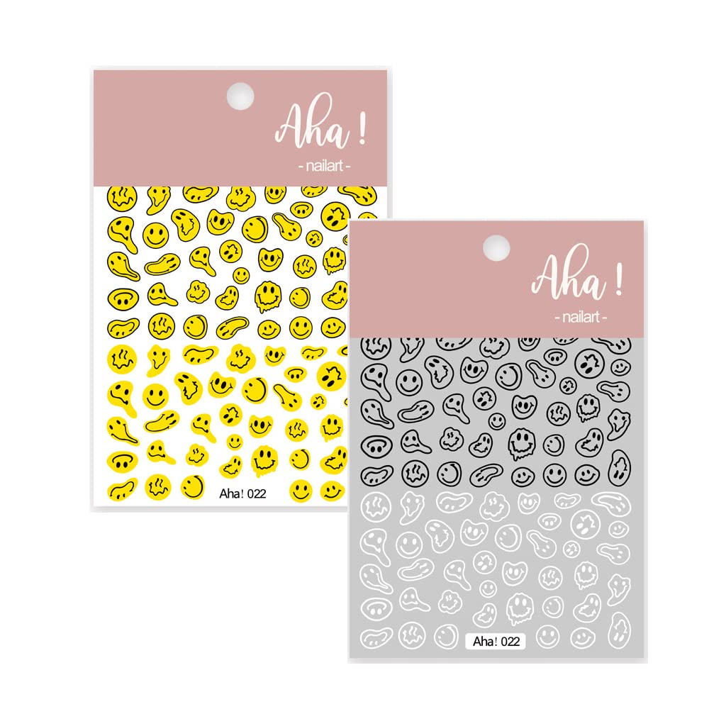 Smiling Face Nail Art Stickers 3D Nail Decals Cute Self-Adhesive Nail Stickers Yellow Black and White Twisted Smiling Face Nail Supplies for Women Girls Kids Nail Decorations