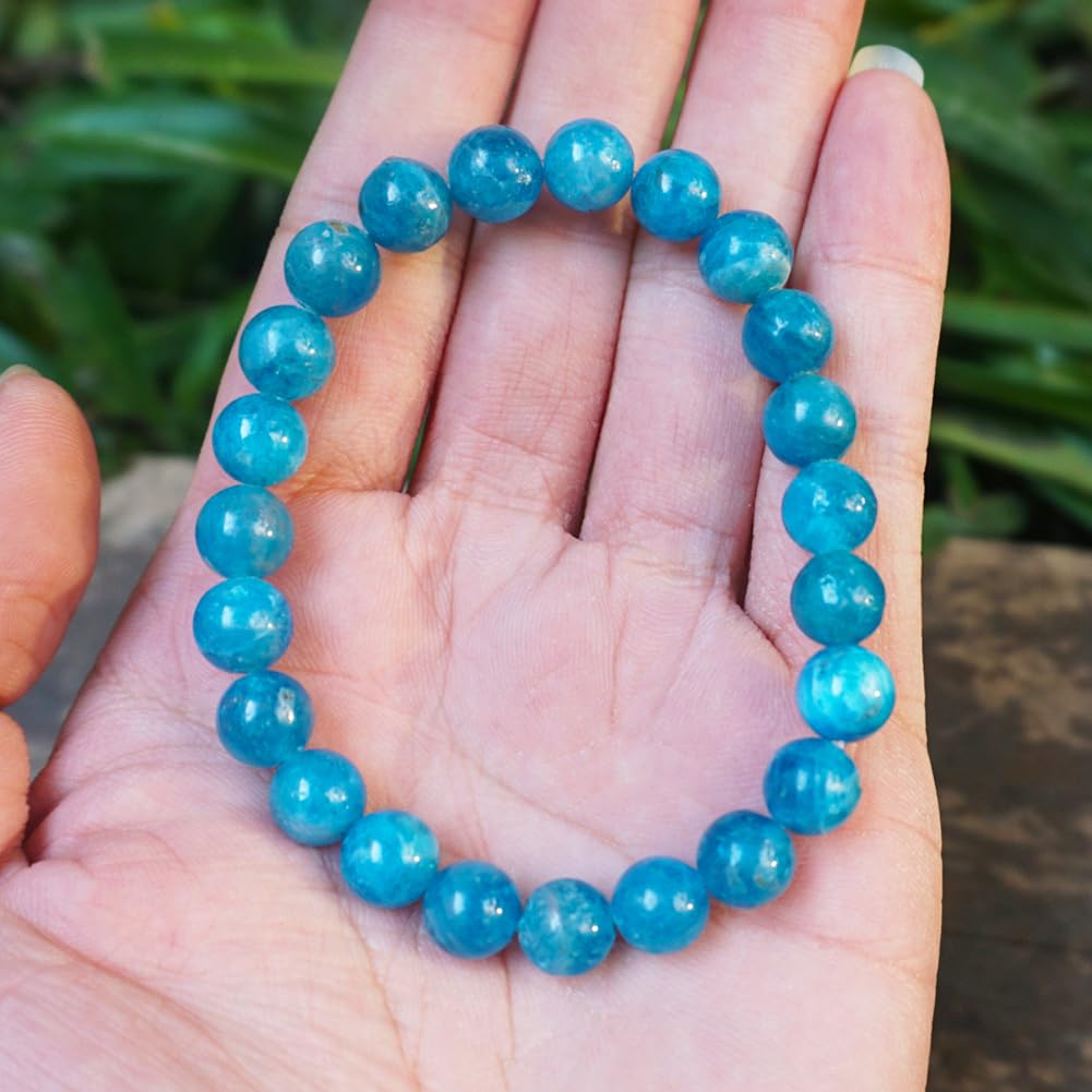 TaHLga Blue Apatite Bracelet for Women Men | 8mm Round Beads | Fits for 6.5-7 inch Wrist Size | 3A Grade Root Chakra Crystal | Nice Gift for Friends and Familys