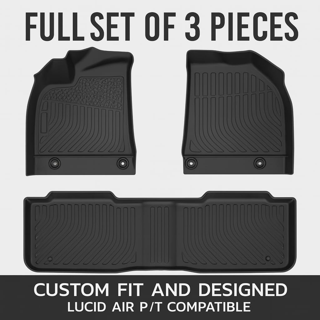 Floor Mats Car Mats for 2025 Lucid Air (Touring/Pure w/Anchor Posts Only) – Custom Fit All-Weather TPE Car Mats, Laser-Measured Full Set for 1st & 2nd Rows, Max Coverage, Durable, Odorless Car Mats