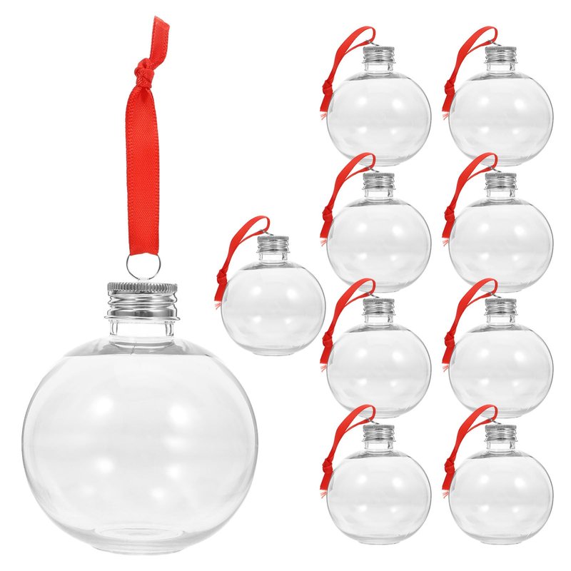 TOVINANNA 10pcs Round Plastic Bottle Shaped Christmas Ornaments Fillable Candy Tree Decorations