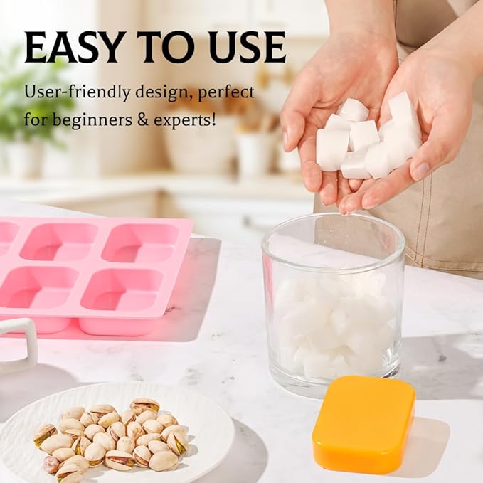 SJ Soap Molds 2 Packs, Rounded Rectangle Silicone Soap Molds for Soap Making, 6 Cavity Mold for Bath Bombs, Homemade Craft Soap, Cake, Chocolate ＆ Ice Cube-Pink