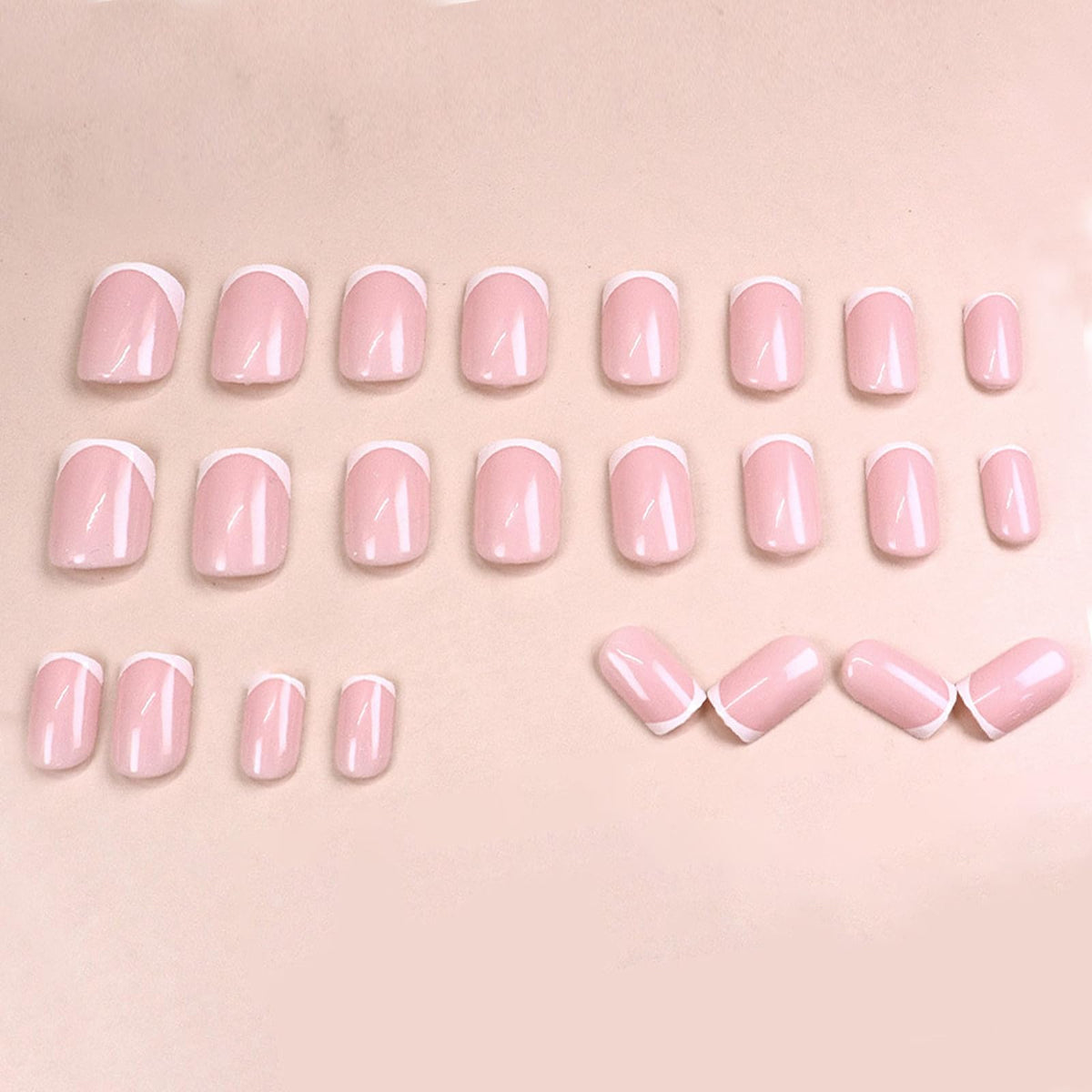White French Press on Nails Short Squares Fake Nails Nude Designs False Nails French Full Cover Glossy Repeatable Acrylic Stick on Nails for Women and Girls Daily Simple Manicure Decoration 24Pcs