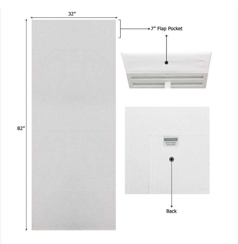 COTTON CRAFT Pool Lounge Chair Cover - 2 Pack 100% Cotton Soft Ringspun Terry Towel - Chaise Patio Picnic Spa Sun Lounger Beach Lounge Chair Cover - Oversized 32 in W x 82 in L x 7 in Pocket – White