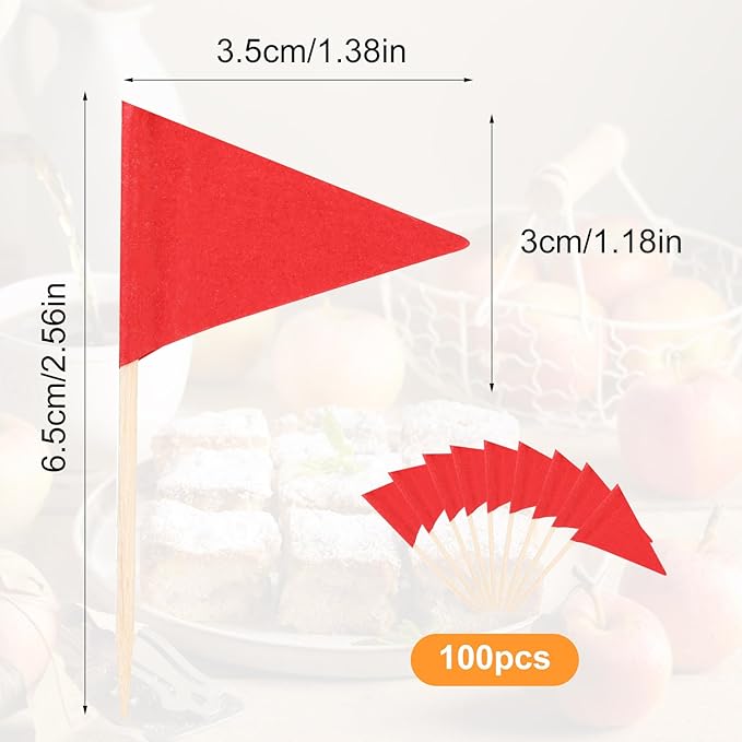 100 Pcs Solid Red Toothpick Flags Mini Small Plain Red Triangle Stick Golf Cupcake Toppers Sticks Blank Flag Fruit Cheese Markers Flags for Wedding Party Buffet Appetizers DIY Decoration