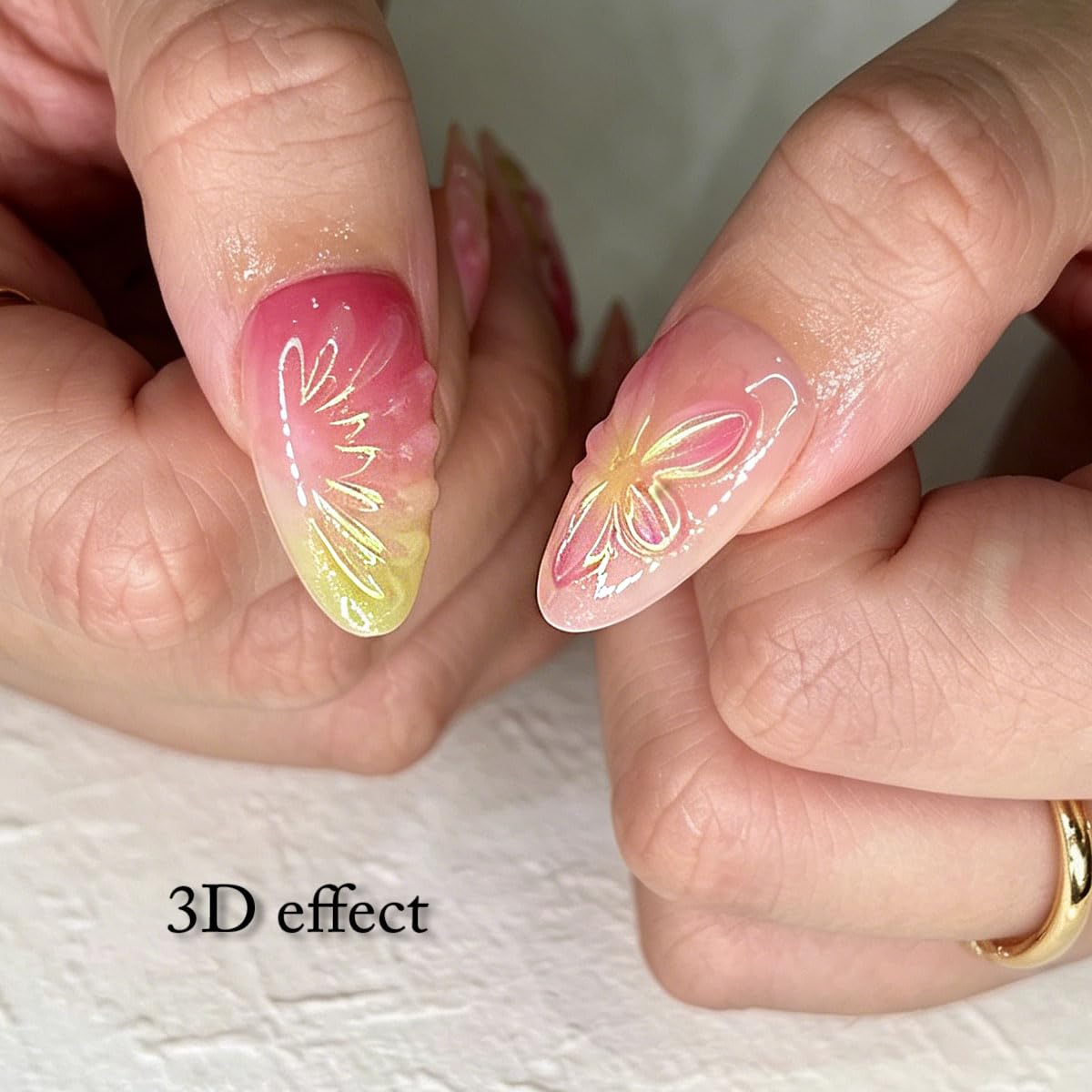 3D Press On Nails Almond Medium Light Pink Fake Nails with Embossed Lines Flower Cat's Eye Designs, Acrylic Artificial Nail Press ons False Stick On Nails for Women Girls 30Pcs