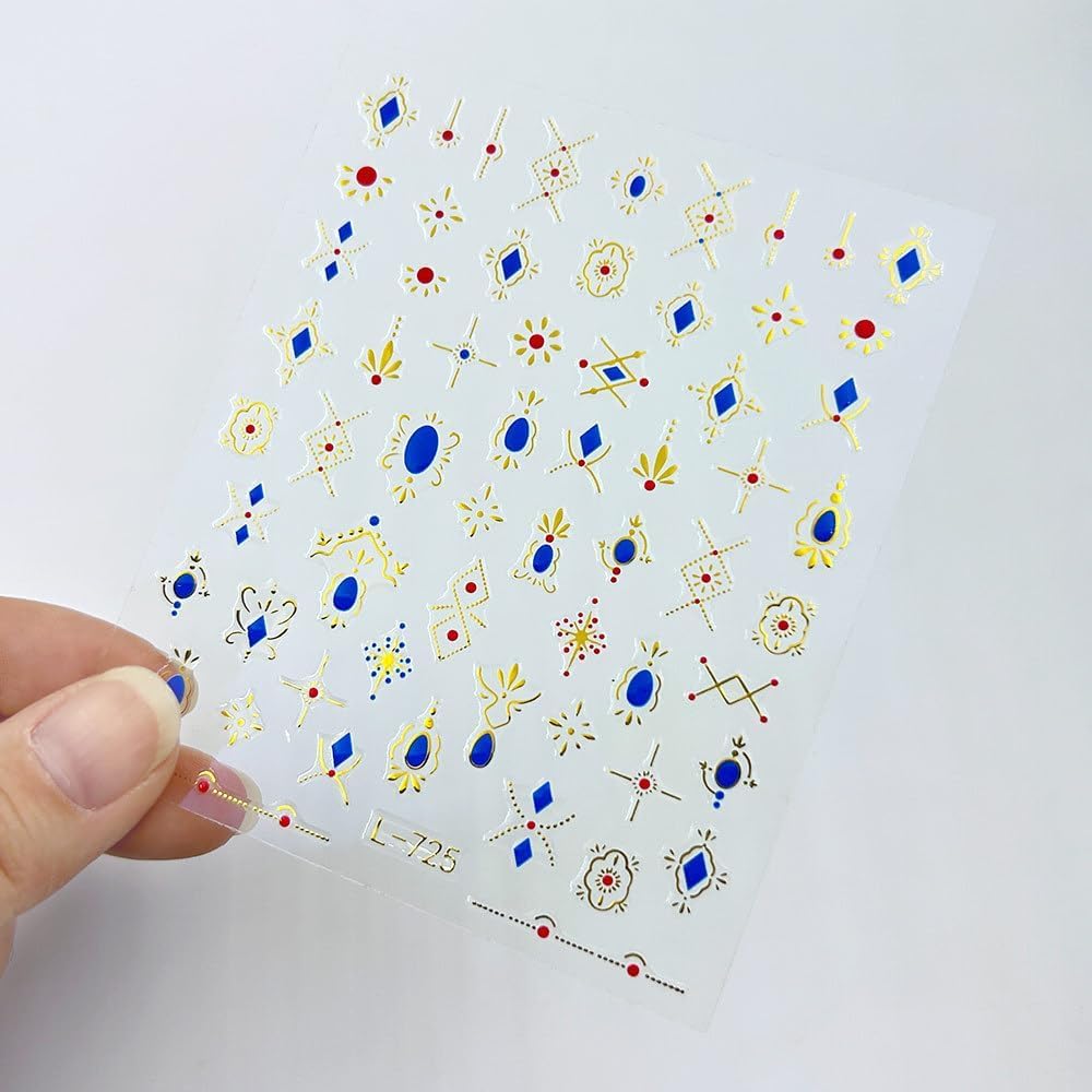 Bohemia Nail Stickers for Nail Art Gold Moon Sun Star Heart Nail Art Stickers Boho Nail Decals 3D Self-Adhesive Colorful Retro Nail Sticker for Women Girls DIY Manicure 6Sheets