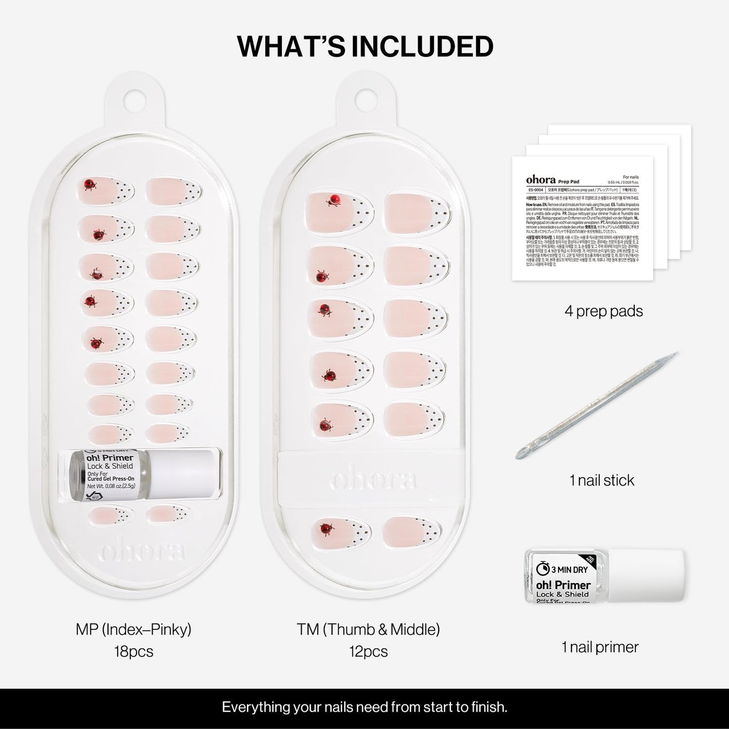 ohora Gel Press On Nails (Polka Lady) | Medium Oval, French White | 100% Real Gel, No UV Lamp, No Glue, Non-Toxic | 15 Sizes, 30 Tips | 14-Day Waterproof, Beginner Friendly