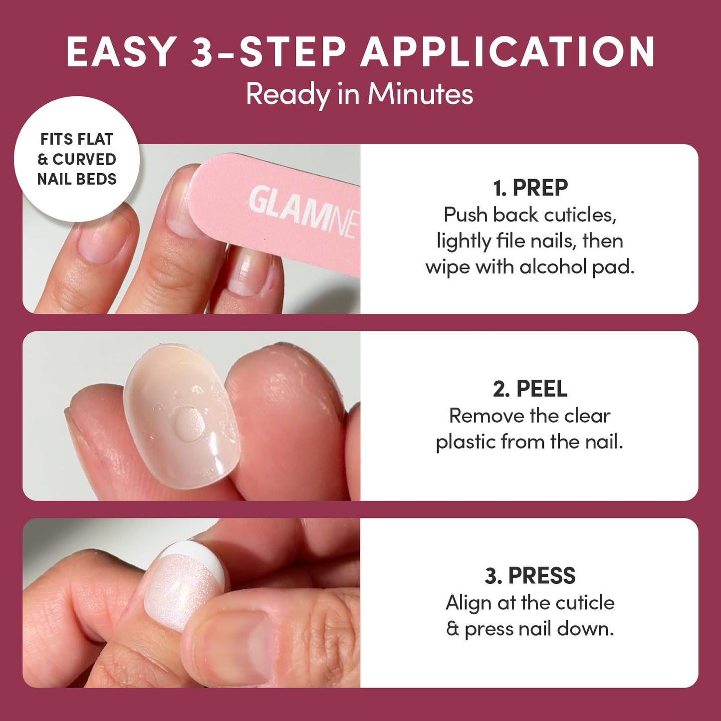 Glamnetic Quick Press Mani Bundle - No Glue Press On Nails, Just Peel and Stick | Daydream Veil & Velvet French | Mess Free Salon Quality Stick On Nails | Square & Round Extra Short Nails