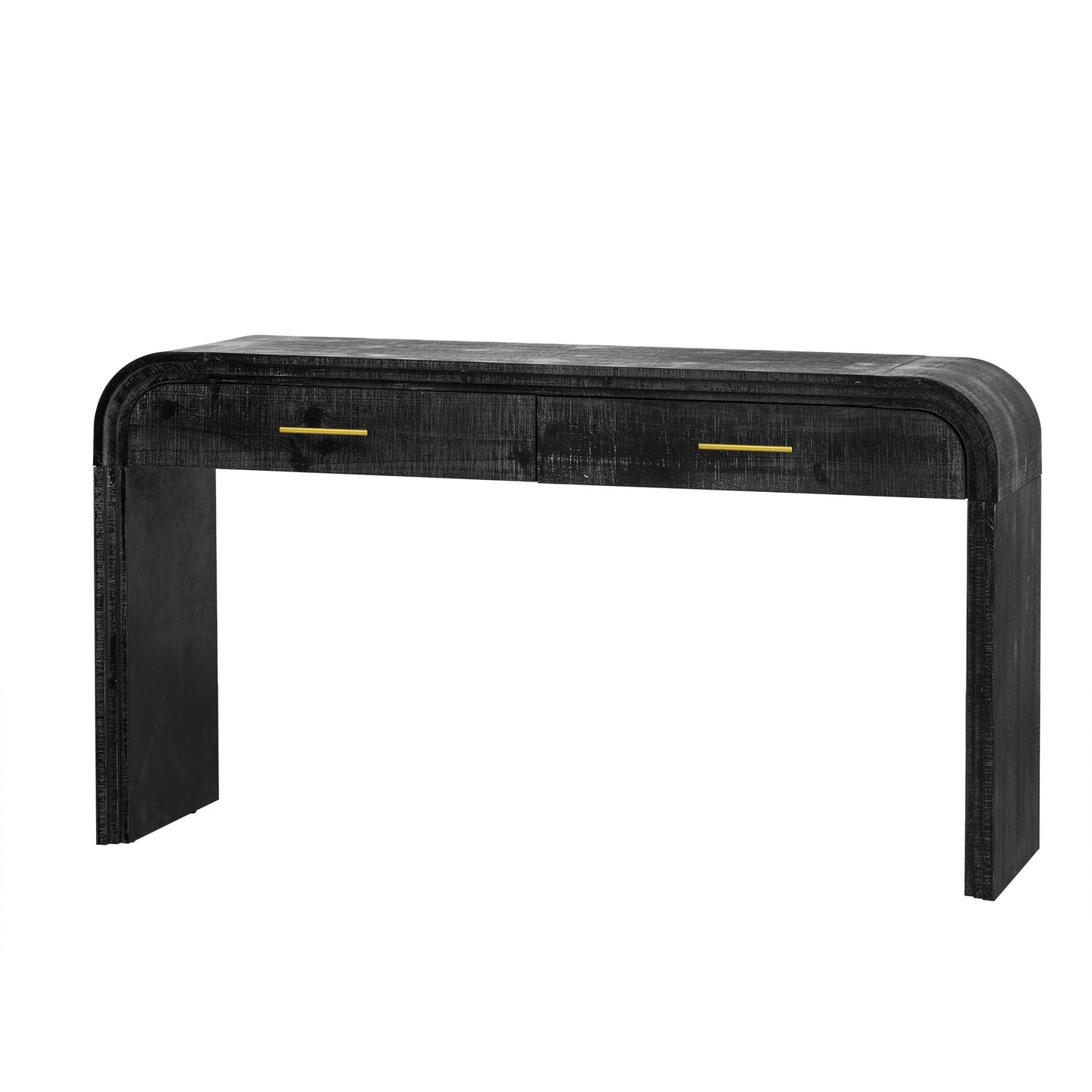 GDFStudio 59" Retro Console Table with Drawers, Narrow Entryway Cabinet Sofa Table with Fluted Details & Distressed Finish, Wood Sideboard Buffet Tables for Living Room Dining Room, Antique Black-1