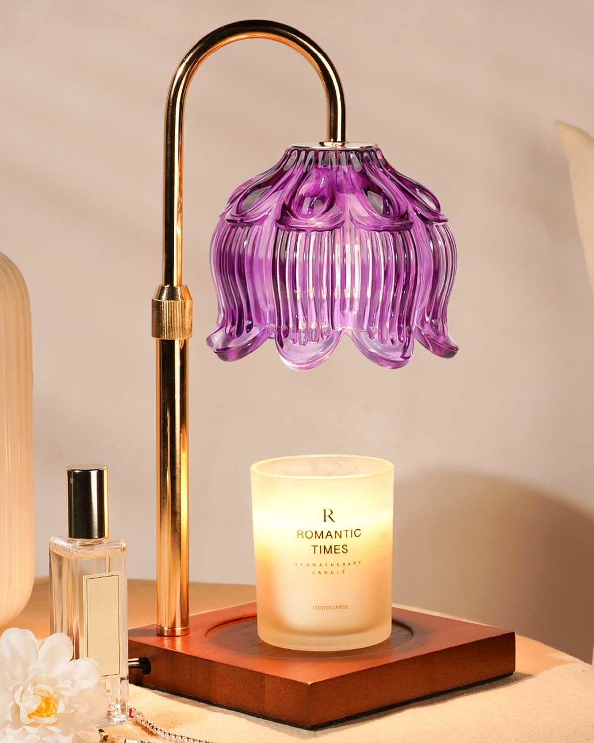 Candle Warmer Lamp with Timer Dimmer, Lotus Flower Dimmable Candle lamp Warmer, 2 Bulbs, Height Adjustable Wax Melt Warmer for Jar Scented Candles, Birthday Gifts for Women Mom, Home Decor