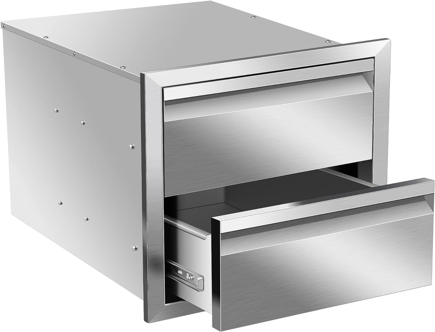 RAILEN Outdoor Kitchen Double Drawers 18''W x 15''H x 23''D Inch Stainless Steel Flush Mount BBQ Drawers for Outdoor Kitchen Island or Patio Grill Station