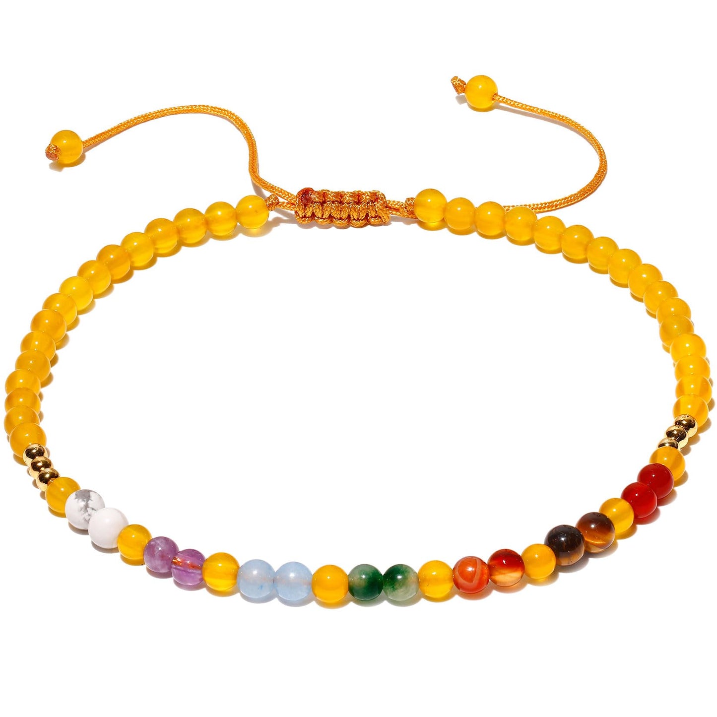 Wizock Reiki 7 Chakra Beaded Anklet Meditation Yoga Colorful Ankle Bracelets for Women Balance Beach Foot Jewelry Adjustable (Yellow Agate)