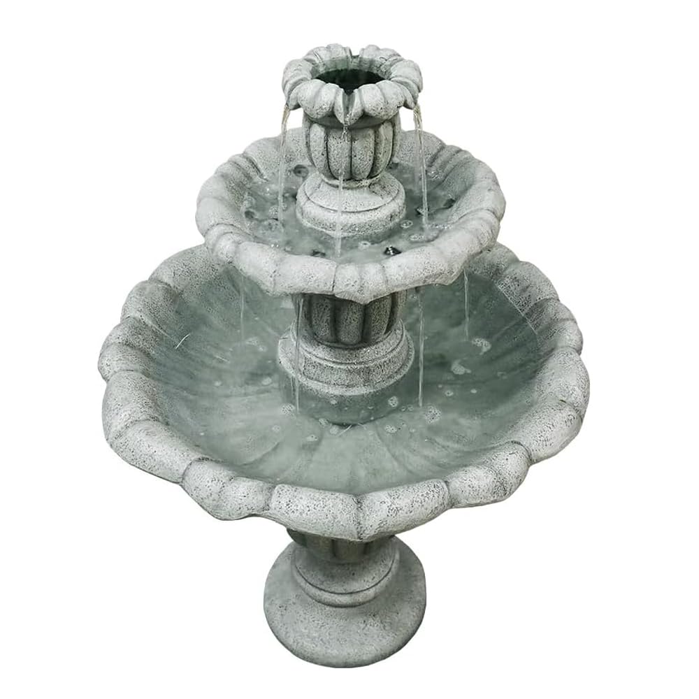 ourrco 39.3” H Outdoor Floor Water Fountain, 3-Tiers Concrete Water Fountain with Submersible Electric Pump - Garden Cascading Waterfall for Yard Patio Lawn Home Decor