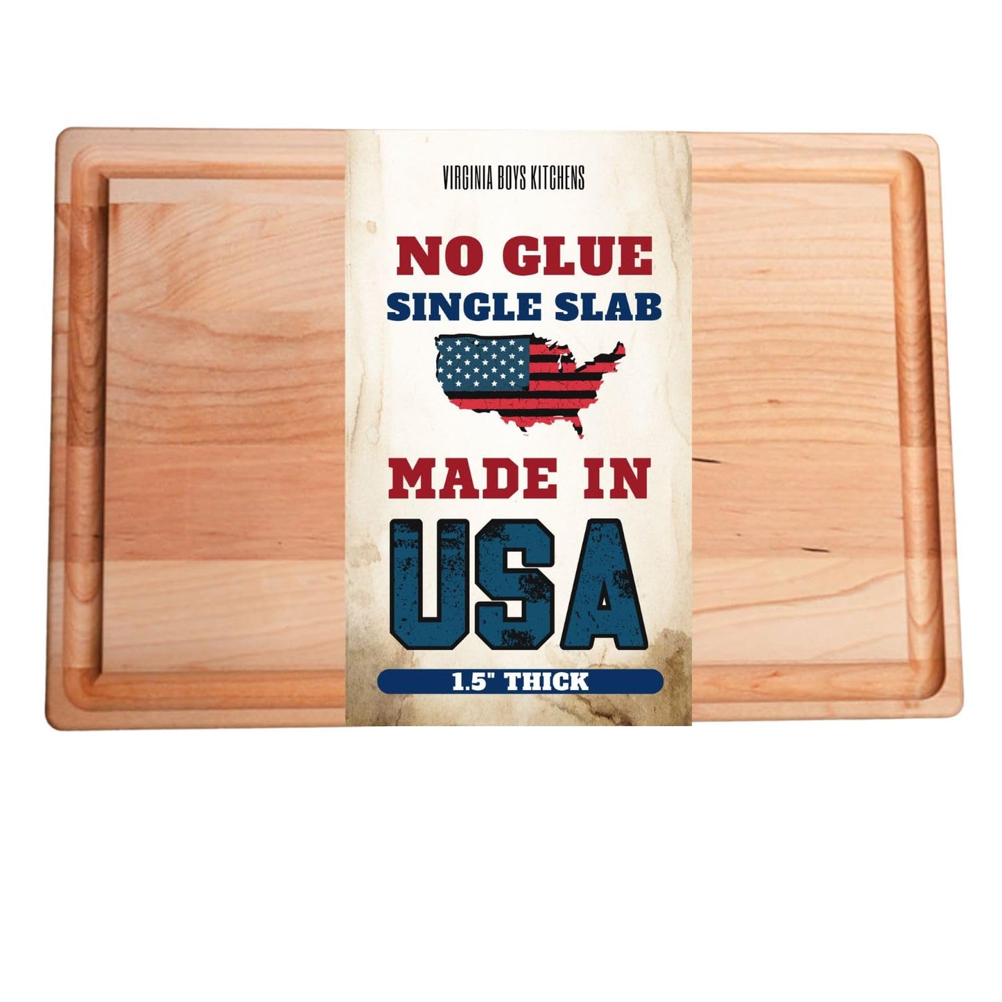 Cutting Board Made in USA - NO GLUE - SINGLE SLAB - Maple Wood Butcher Block by Virginia Boys Kitchens - 100% real hardwood 17" x 11" x 1.5" Thick Wood (Maple Wood, 17" x 11" x 1.5")