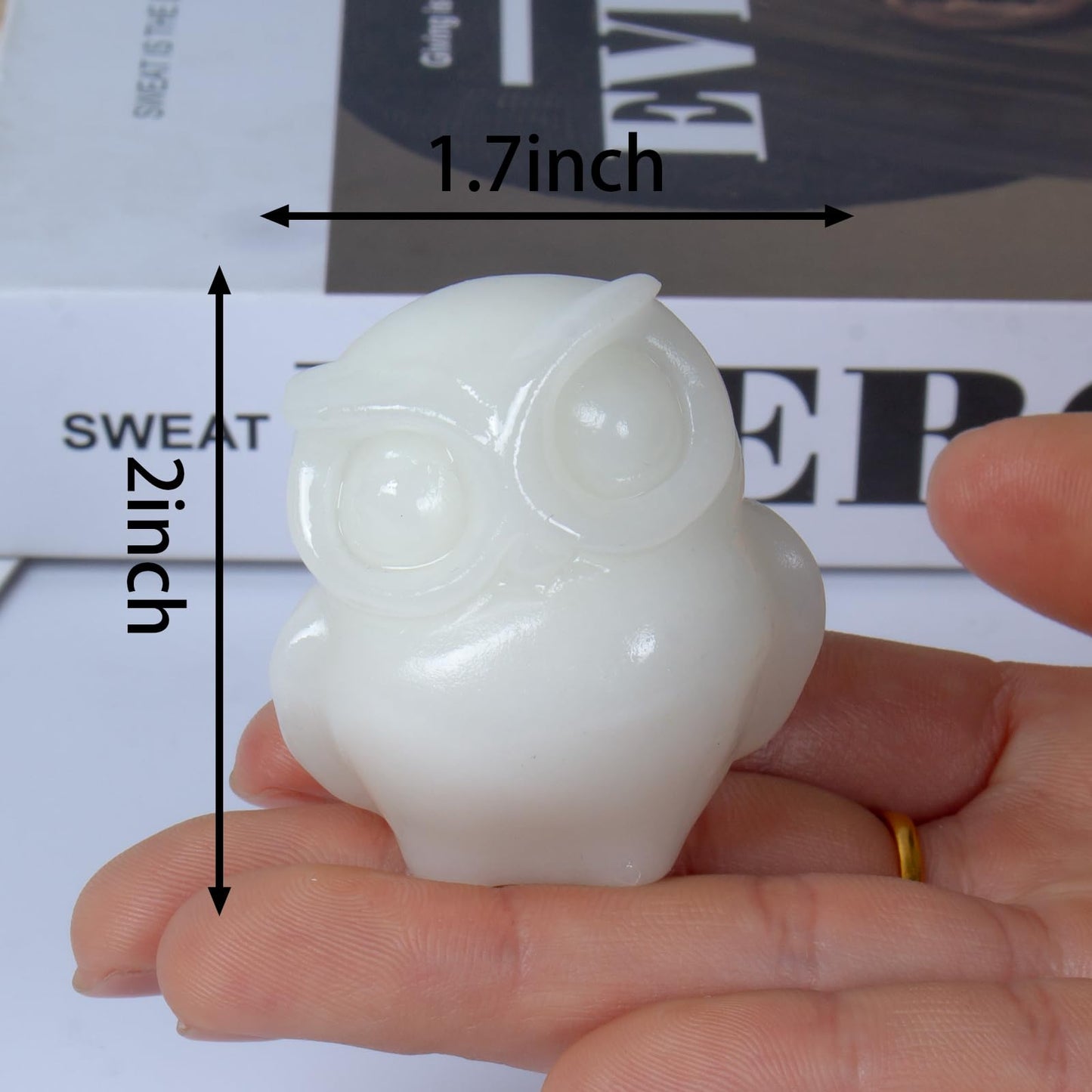 QLRSUXN 2 Inch Owl Figurine Handcrafted,White Jade Healing Crystal Animal Sculpture,Home Decor Unique Gift for Collectors,Crystal Artwork Nature Lovers Birthday Anniversary Present Spiritual Gift