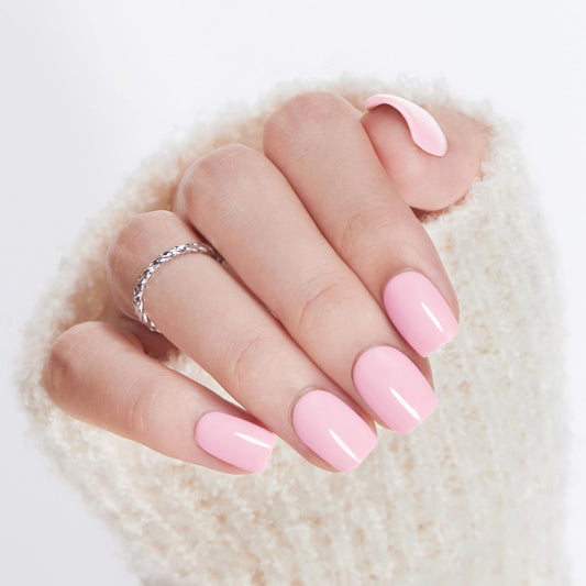 Modelones Extra Short Press on Nails, Baby Pink Squoval Fake Nails, Reusable Nail Kit with Nail Glue Adhesive Tabs Mini Nail File, Nails Press Ons 32Pcs 16 Sizes, Spring Women Girl Gift