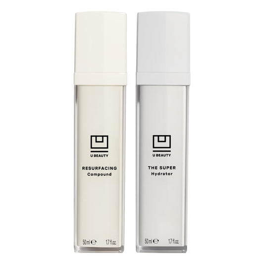 The U Beauty Duo - Resurfacing Compound & SUPER Hydrator Set - Vitamin C & E, Retinol, Hyaluronic Acid - Moisturizing Face Serum Duo for Smooth, Hydrated and Softer Skin, Set of 2 1.7 fl oz