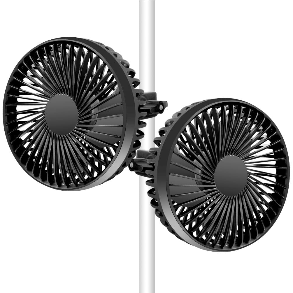 Grow Tent Fan, 5in Two Fans for Greenhouse Plant All Direction Ventilation Circulation Instead of Oscillating, Can Work with Timer and Thermostat, 3 Speeds IP54 Waterproof 8ft Cord Power Adapter