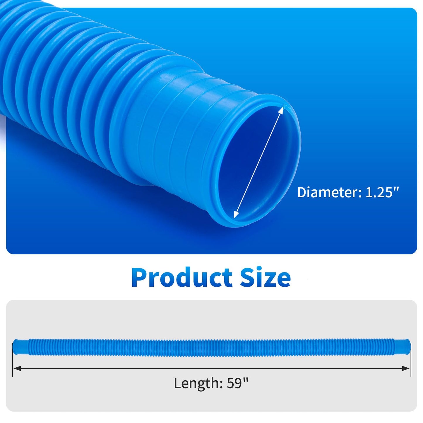 1.25 x 59 Inch Pool Hoses for Above Ground Pools,Pool Filter Pump Hoses,Compatible With Intex Filter Pump 607,637 With 12 Metal Clamps（3 Pack）