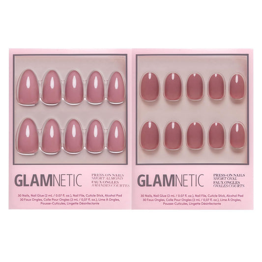 Glamnetic Press-On Nails Bundle - Mauve Obsession & Fall Mauve | 2 Muted Purple Fake Nails in Short Almond & Short Oval | Durable, Salon-Quality Nail Kits
