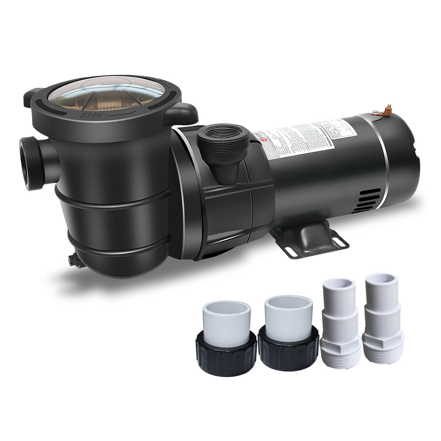 DoE-Compliant CEC approved PureBy Pool Motor Pump, 2HP Variable 2 Speed 115v 5160GPH Above Ground Pool Pump with 1.25" & 1.5" NPT Unions