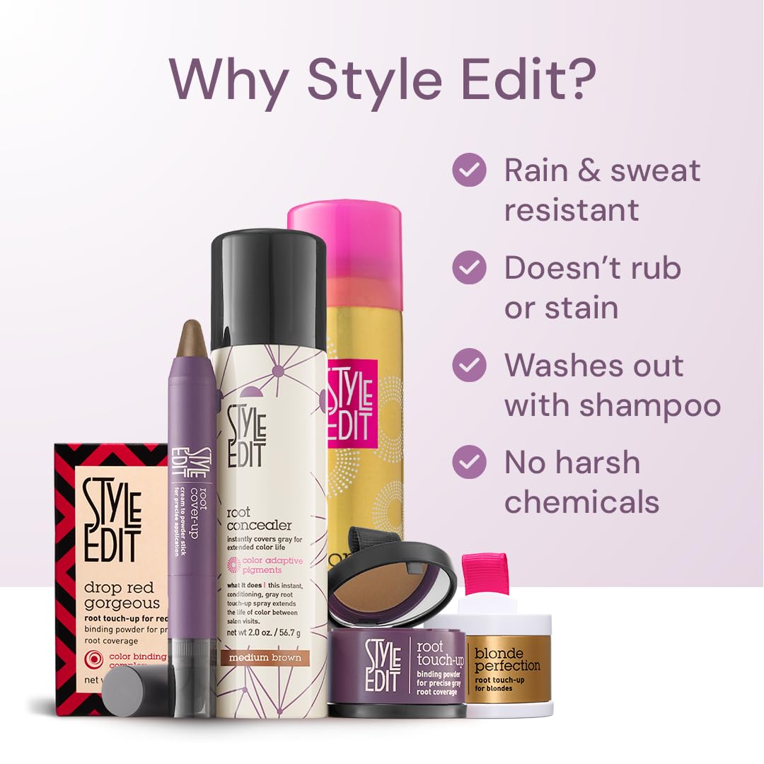 Style Edit Root Touch Up Spray | Temporary Hair Color for Gray Roots and Thinning Hair | Salon-Quality, Transfer-Resistant Hair Concealer | Dark Brown, 2 oz