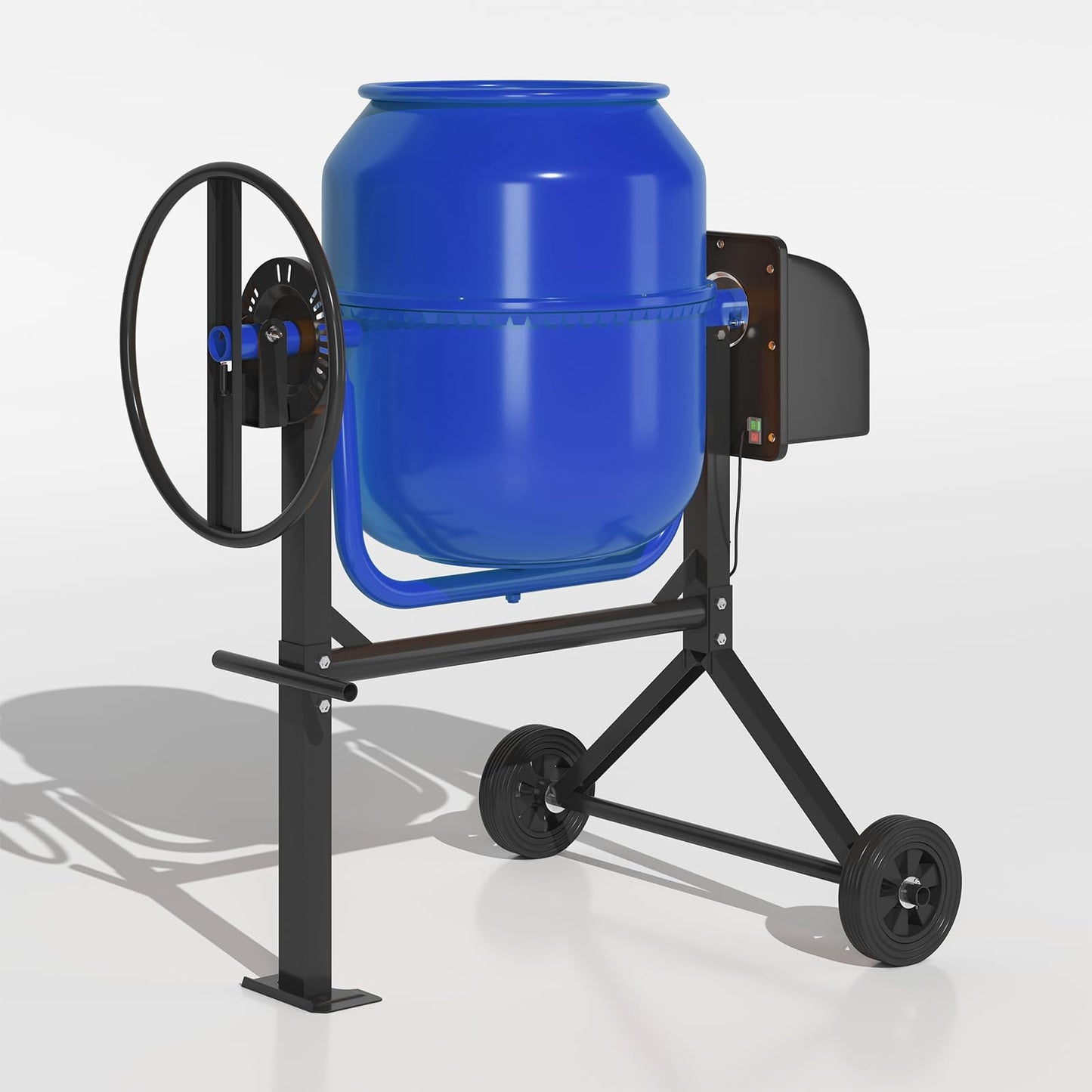 TABU 5.0 Cu.Ft. Electric Cement Mixer, 1/2HP Portable Concrete Mixer, Mortar Mixing for Seeds/Stucco, Freestanding Cement Mixing Tools with Wheels for Stucco, Blue