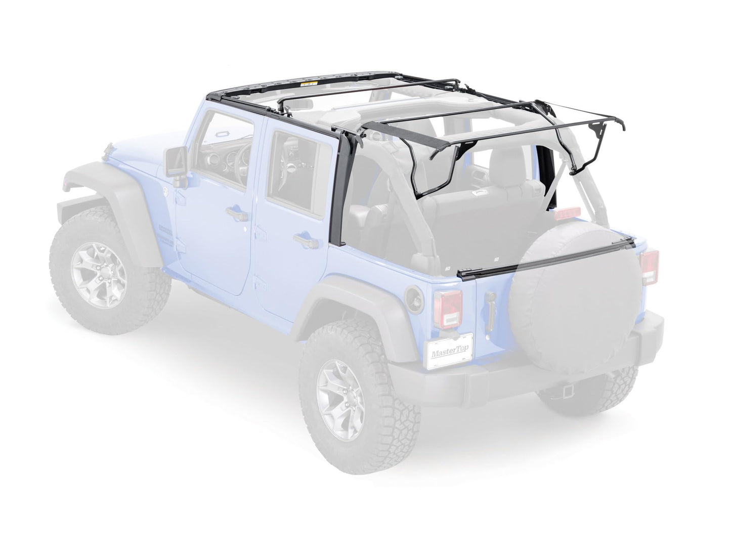 MasterTop Premium Replacement Fabric Only Soft Top - Fits Jeep Wrangler JK 4-Door 2010-2018 - Zip Up Removable Windows - DOT Approved 31% Window Tint - Upgraded Cable Style Design, Black MasterTwill