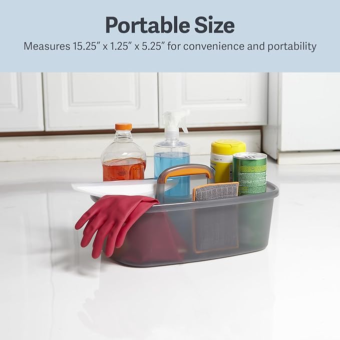Casabella Plastic Bucket, Gray and Orange, 1.85 Gallon | Storage Caddy | With Handle | Pack of 6