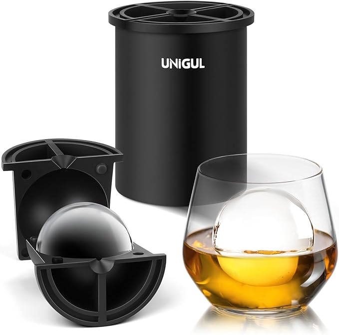Clear Ice Cube Maker, 2.5" Stainless Steel Crystal Clear Ice Ball Maker, Non-BPA Premium Silicone Ice Cube Molds for Whiskey & Cocktails, Easy-Release Sphere Ice Maker, Bourbon Gifts for Men (1 PACK)