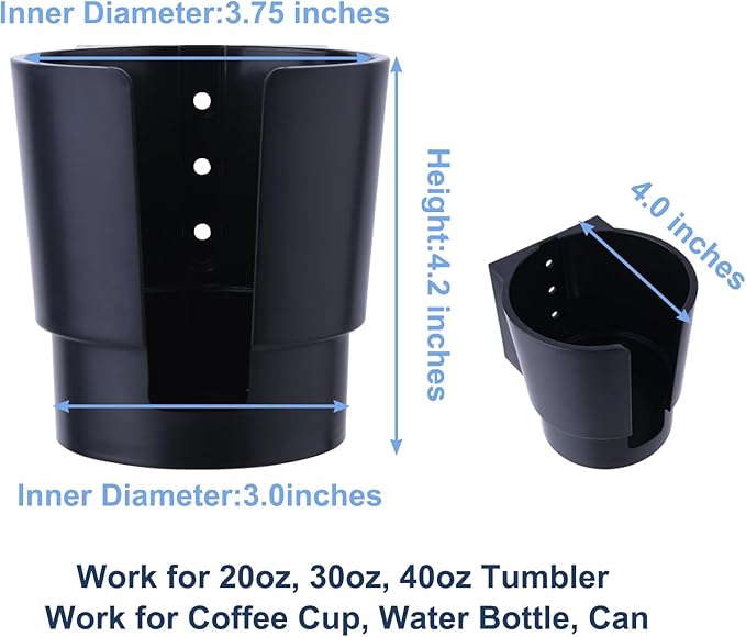 Universal Large Cup Holder Wall Mount, Heavy Duty Plastic Drink Holder for Boat Car Truck RV Bus Tractor Wall Wood, Vertical or Horizontal Mount, Fit Most Cups, Bottles, Cans, Tumblers Black Pack of 2