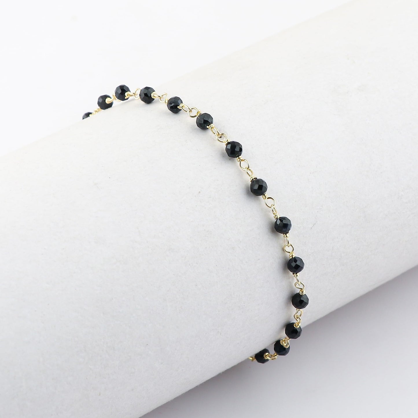 JOR Natural Blue Sapphire Beaded Rosary Anklet, Handmade Craft, Anklet Beads Bracelet, Chakra Healing Anklet, Gemstone Women Jewelry, Dainty Gold Plated Anklet 9 inch + 2 inch (1pcs)