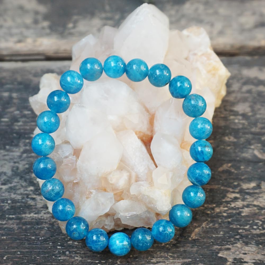 TaHLga Blue Apatite Bracelet for Women Men | 8mm Round Beads | Fits for 6.5-7 inch Wrist Size | 3A Grade Root Chakra Crystal | Nice Gift for Friends and Familys