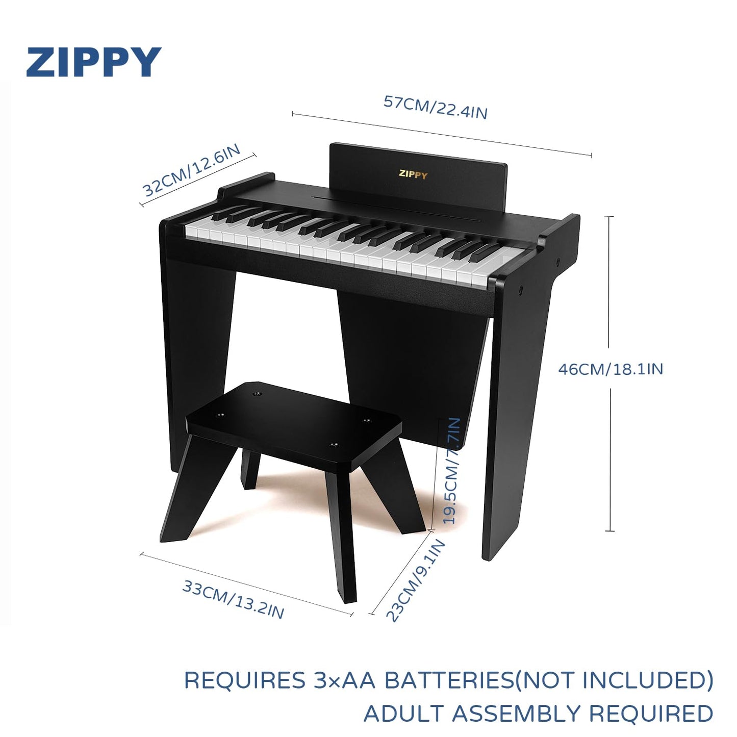 ZIPPY Kids Piano Keyboard, 37 Keys Digital Piano for Kids, Music Educational Instrument Toy, Wood Piano for 3+ Girls and Boys (Black Basic)