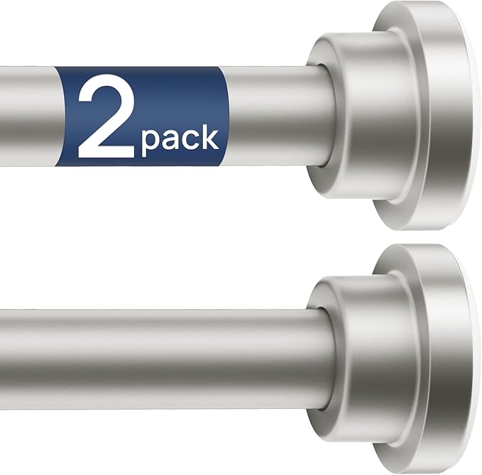 ENJOYBASICS 2 Pack Adjustable Spring Tension Curtain Rods 32 to 78 Inches, Stainless Steel Nickel Shower Rod No Drilling for Window, Bathroom, Closet, Room Divider, 7/8" Diameter