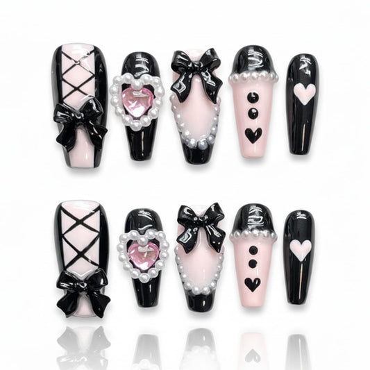 Handmade Press On Nails Bow Reusable Stick On Fake Nails Luxury Elegant Sexy Style For Women Gift With Nail Glue M