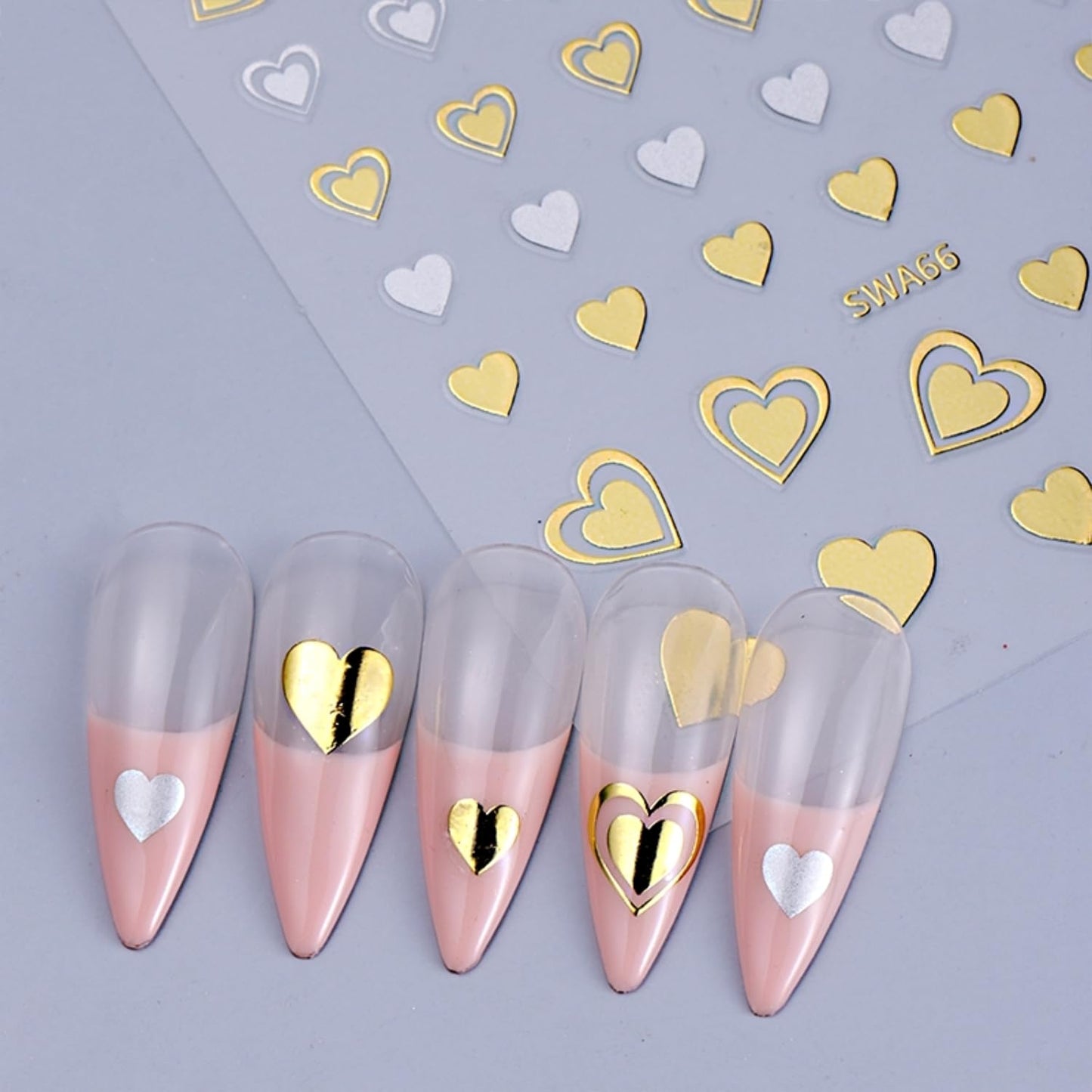8 Sheets Valentine's Day Nail Stickers for Nail Art 3D Self Adhesive Heart Nail Art Stickers Black White Pink Valentine's Day Nail Decals Heart Nail Design Valentine Nail Art Supplies for Women