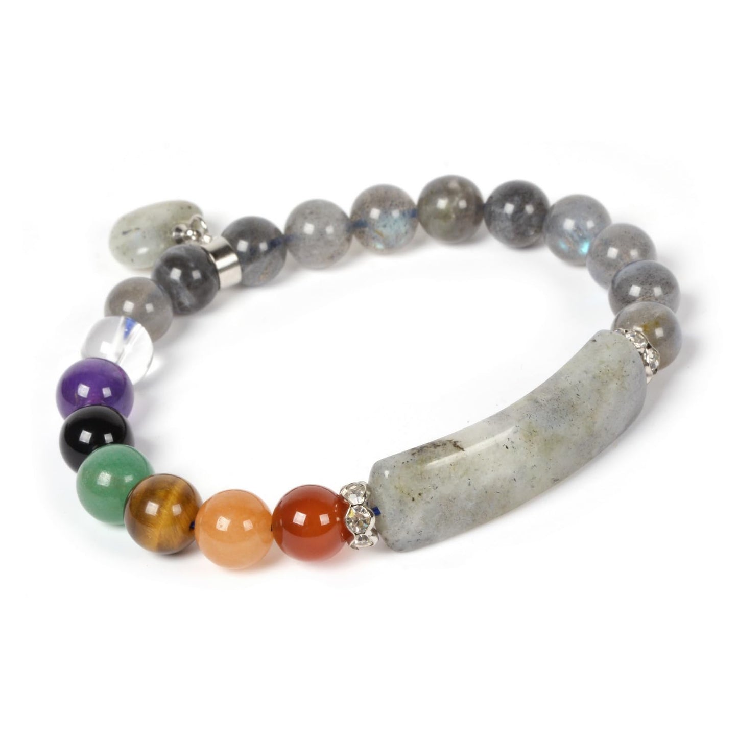 Justinstones Labradorite Natural Healing Stone Bracelet 8mm Beads Chakra Crystal Energy Heart Charm Bracelet Love Friendship Anxiety Crystal Healing Stone Chakra Bracelet