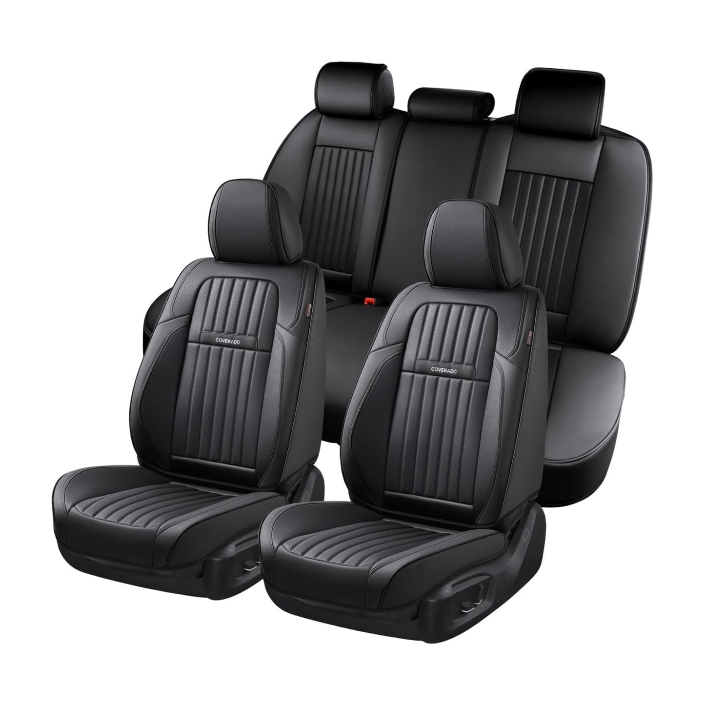 Coverado Car Seat Covers Full Set, Seat Covers for Cars, Black Car Seat Cover, Car Seat Protector, Nappa Leather Car Seat Cushion, Waterproof Car Seat Covers Front Seats and Back Fit for Most Cars