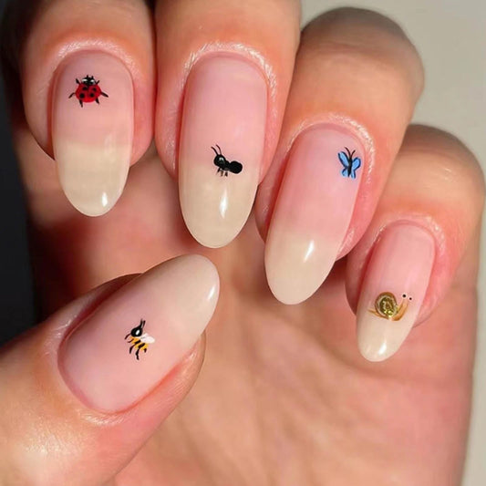 Hkanlre Press on Nails Medium Milky White Fake Nails Tips Full Cover Almond False Animals Nails for Women and Girls 24PCS