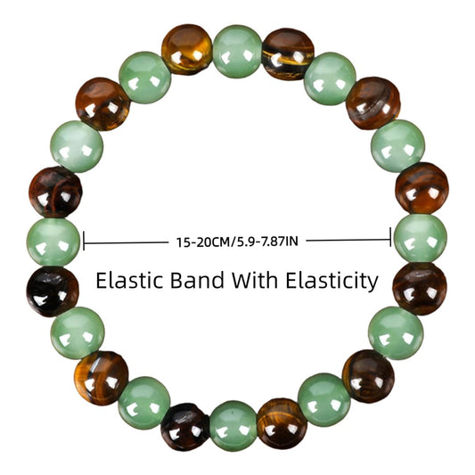 Money Bracelets for Women, Green Aventurine and Tiger Eye Crystal Bracelet, 8MM Beaded Jewelry for Wealth, Protection, and Good Luck, Healing Energy Bracelet, Calming Gift for Mom or Friend (1PCS)
