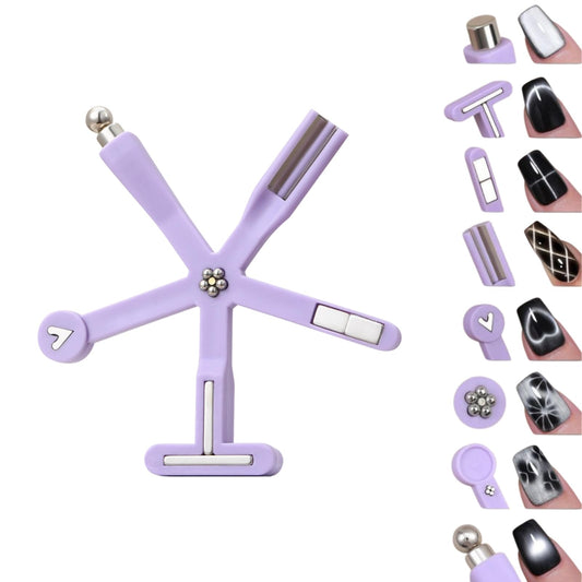 Nail Polish Magnet, 6-in-1 Cat Eye Magnet Kit for Nails, 3-in-1 Nail Polish Magnet Nail Art Tools with 5 Magic Design Plates, For Home DIY & Salon Use, Create Salon Looks Easily (Purple)