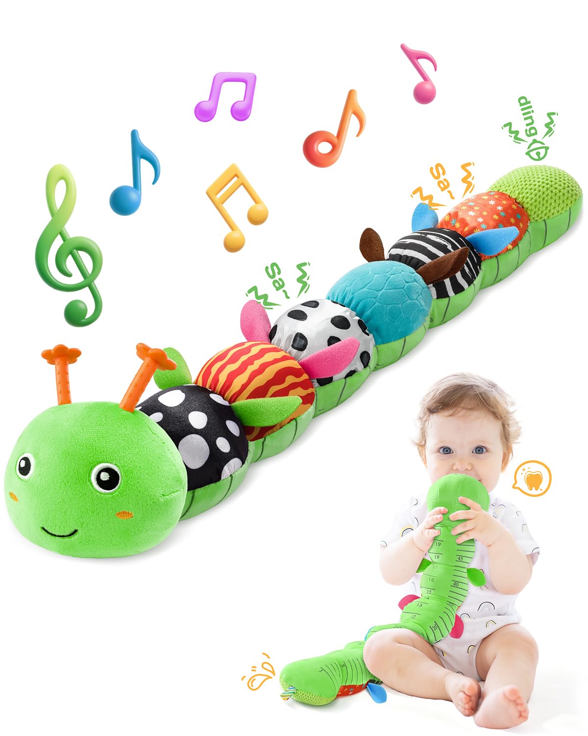 AWOTOY Baby Toys 6-12 Months Music Caterpillar,Stuffed Animals Infant Toys 0-3-6 Months,Baby Sensory Toys Tummy Time with Crinkle Rattle Teething Toys Boys Girls Gifts Birthday Easter Basket Stuffer