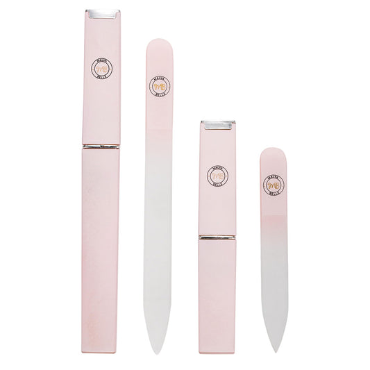 Malva Belle Crystal Glass Nail File Set for Women - 2 Pack Gift Set with Travel Cases - Best Reusable Files for Natural Nails & Gel - Professional Czech Glass - Great Gift for Women - Pink (3mm)