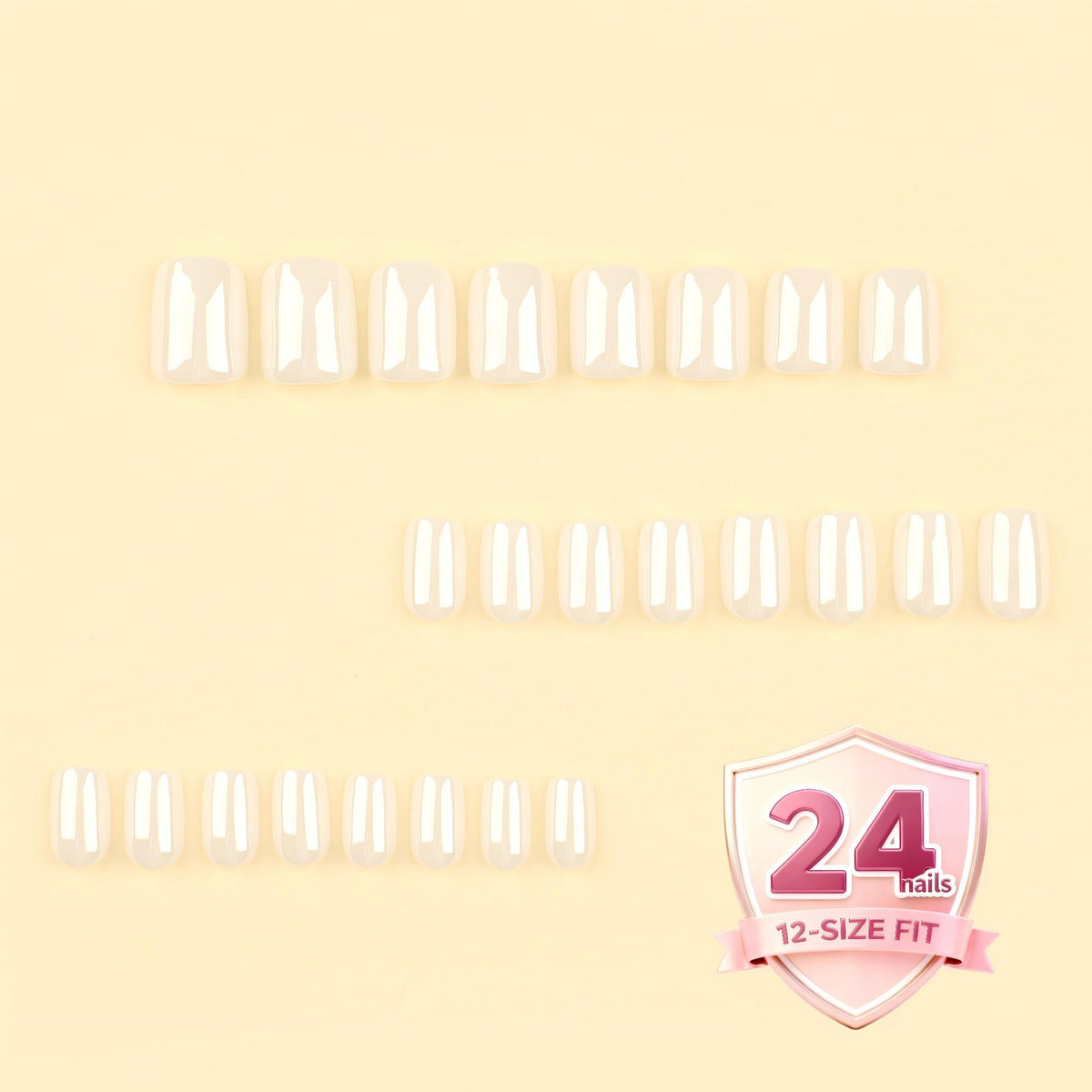 Taoyisent Moonlight White Short Press On Nails, Glossy Creamy White Square Shape, Natural Looking False Nails, Elegant Minimal Style, 24PCS for Women